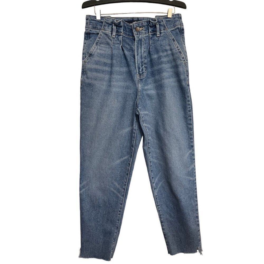 HOLLISTER Ultra High-Rise Mom Jeans Vintage Stretch Size 5‎ Reg Raw Hem Ankle